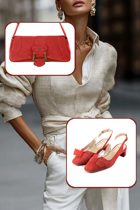 Dress small handbag in scarlet red leather - Worn view